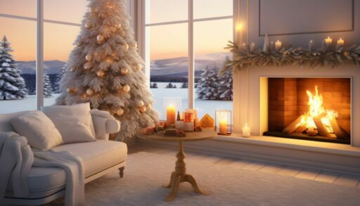ИИ дача дом камин зима Новый год freepik.com