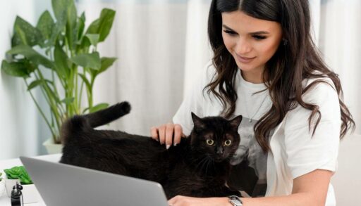 Девушка гладит кота