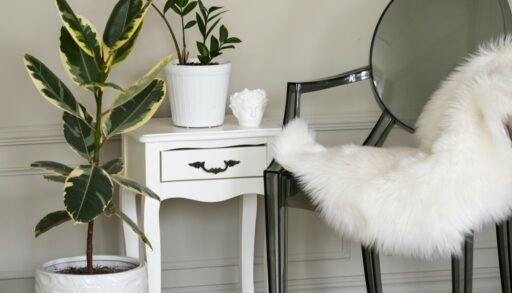 Фикус в интерьере комнаты рядом с креслом