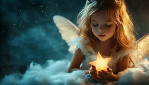 Девочка ангел держит звезду в руках