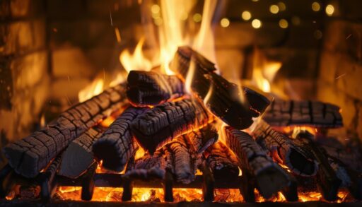 ИИ дача дом камин зима Новый год дрова брикеты freepik.com