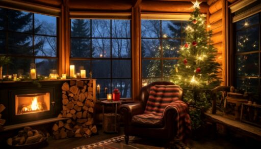 ИИ дача дом камин зима Новый год Рождество freepik.com