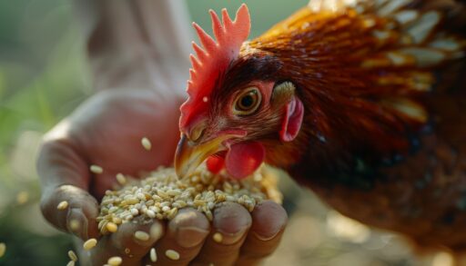 Курица клюет корм