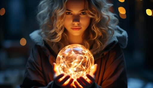 Женщина держит в руках магический шар