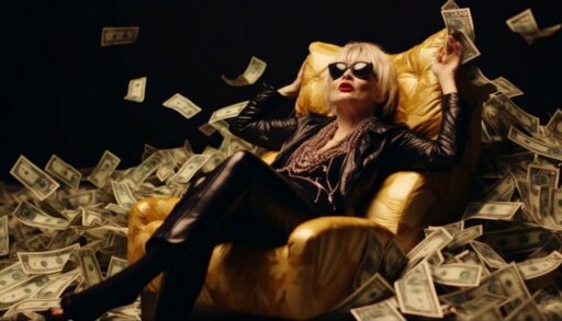 женщина сорит долларами