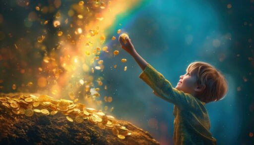 ребенок тянет руки к золоту