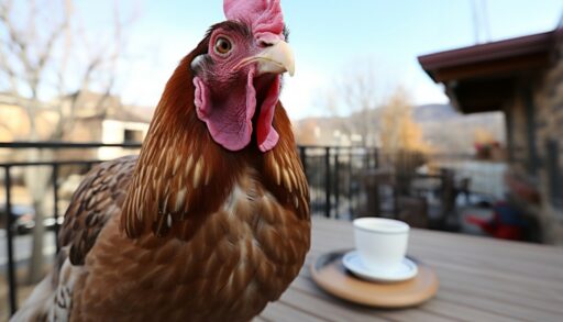 Петух рядом со столом