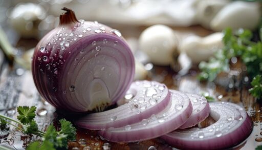 Нарезанный лук в каплях воды
