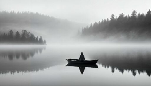 человек в лодке посреди водоема