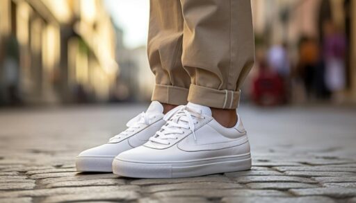 Белые кроссовки на ногах