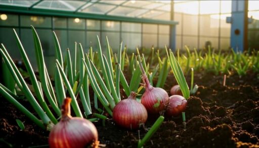 Лук растет на грядке