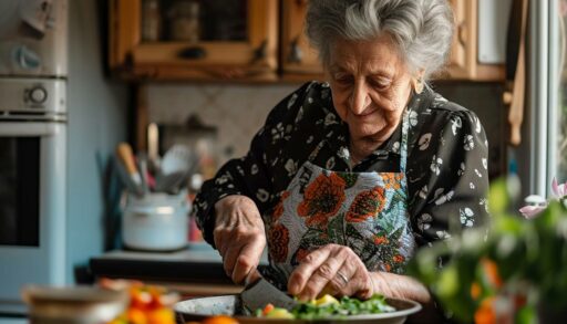 Пожилая женщина готовит еду