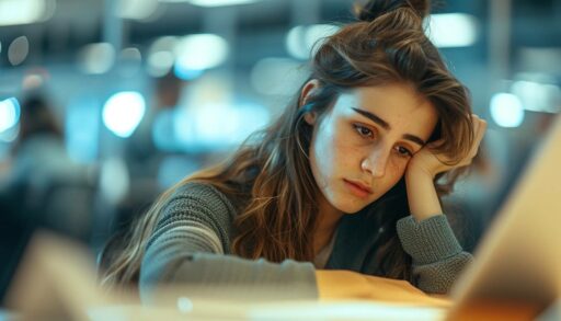 Одинокая девушка грустит, сидя за столом