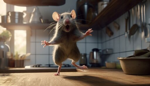 Испуганная мышь на кухне