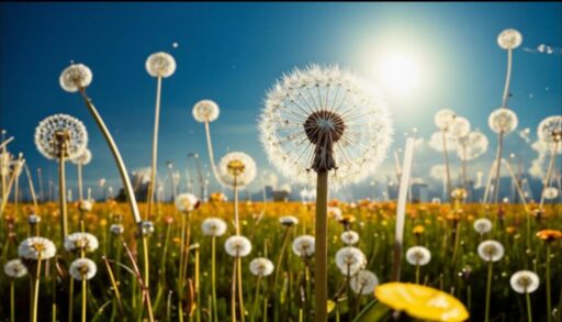 цветы одуванчиков на фоне голубого неба