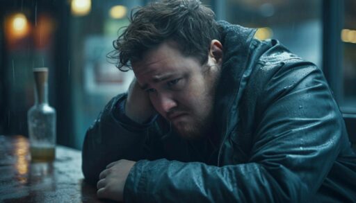 Грустный молодой человек сидит, подперев голову