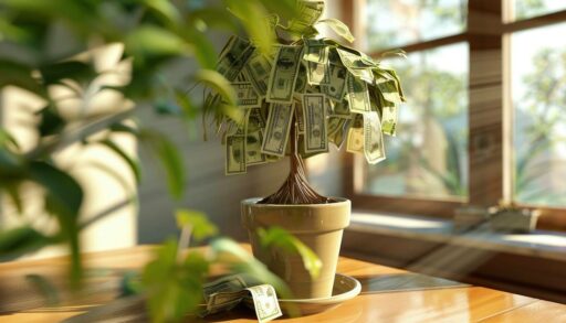 Комнатное растение с денежными купюрами вместо листьев