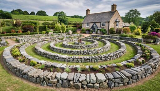 Красивый сад на фоне коттеджа