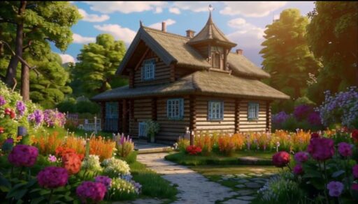 Райский сад коттедж голубое небо и облака