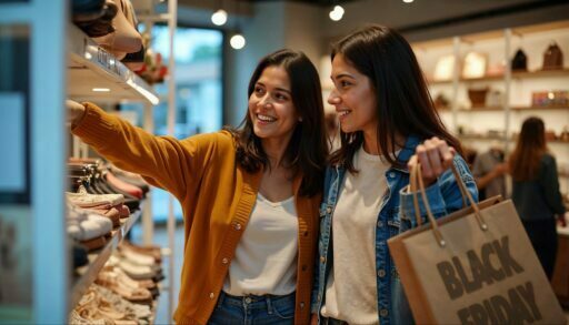 Две девушки делают покупки в «черную пятницу»
