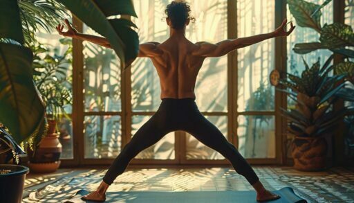 Молодой мужчина делает утреннюю зарядку