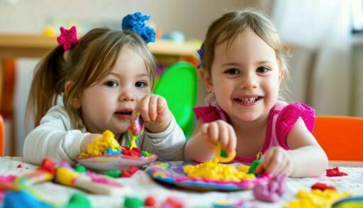 Две маленькие девочки играют в настольные игры