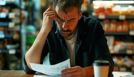 Мужчина озабоченно изучает платежный документ