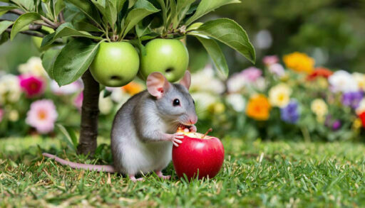 мышь с яблоком под яблоней