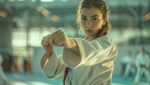 Девушка-каратистка приготовилась к поединку