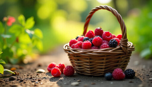 ягоды в корзинке в саду