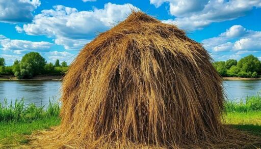 стог сена на берегу реки