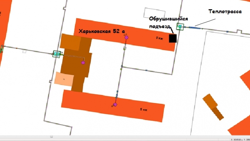 Схема расположения тепловых сетей в рухнувшем доме по Харьковской в Тюмени - 03.04.2015