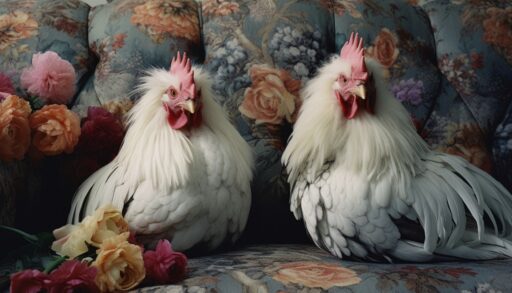 Курица и петух на диване