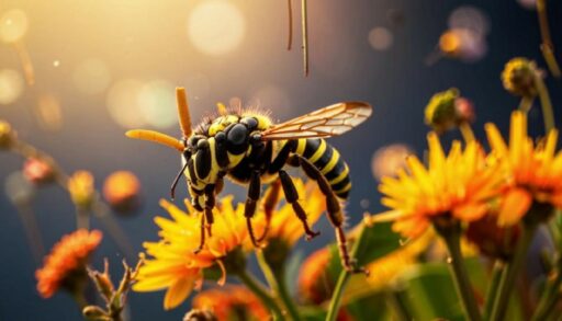 оса над цветами