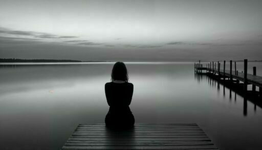 девушка одна сидит на мостках