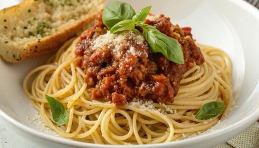 Еда паста под соусом болоньезе